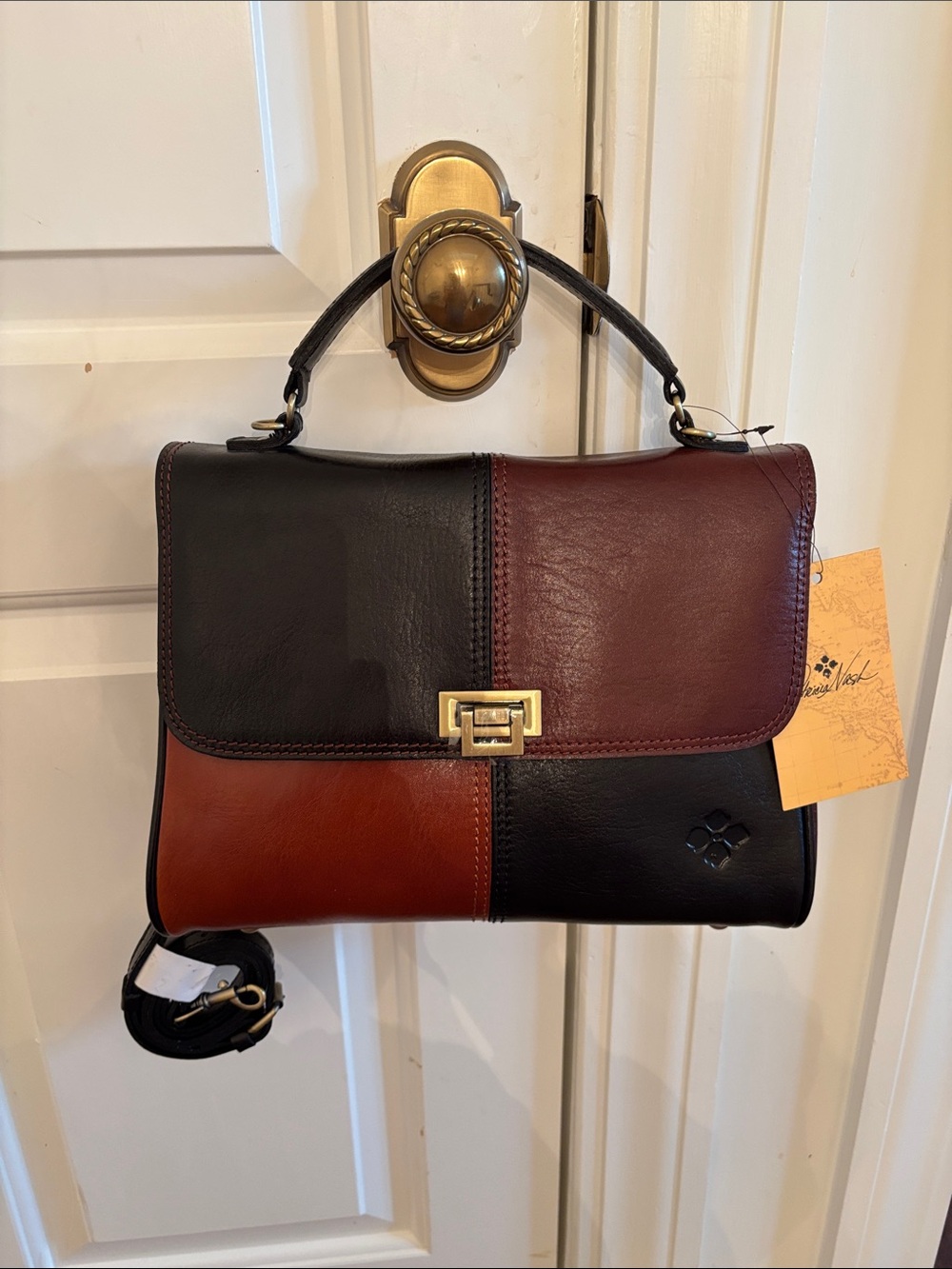 Patricia Nash Two-Tone Patchwork Satchel - Black & Brown - Picture 6 of 9